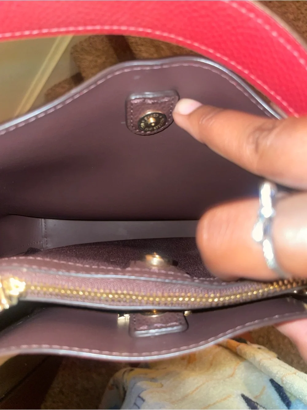 Coach Red Pebbled Leather Top-Handle Satchel with Gold Hardware